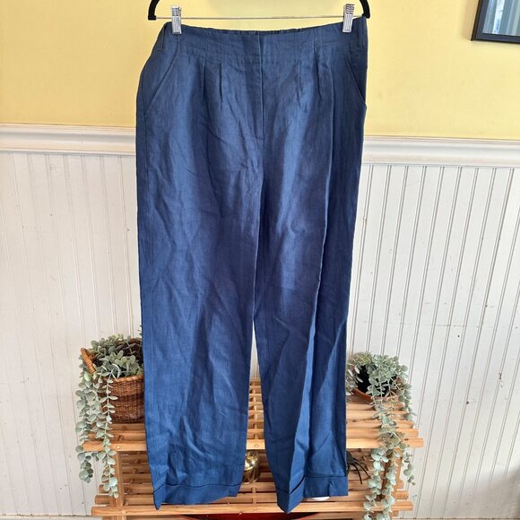 August Silk 12 NWT blue linen pants structured - Picture 1 of 12